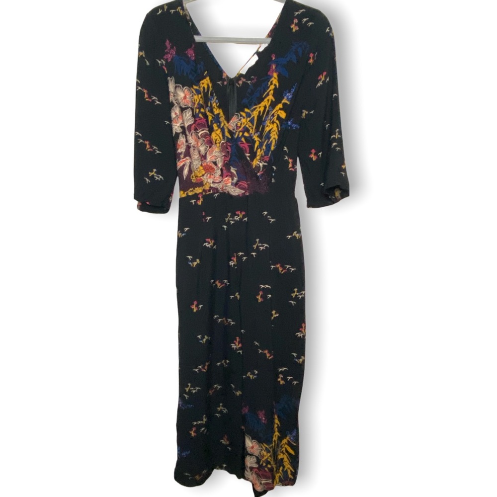 Feather and Bone by Anthropologie Nara Floral Jumpsuit Black